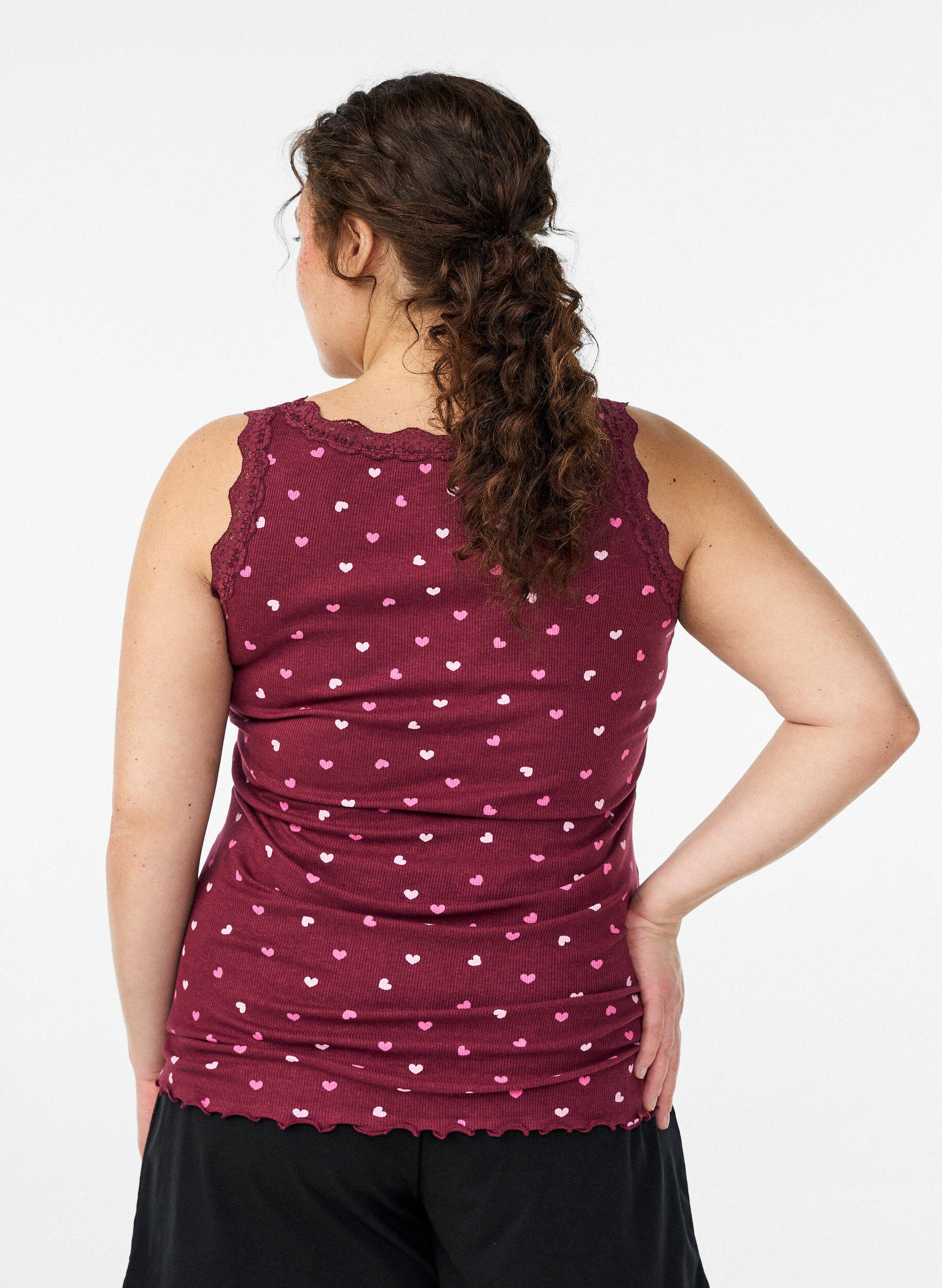 ZizziTop met print en kanten rand, Rood, Model image number 2