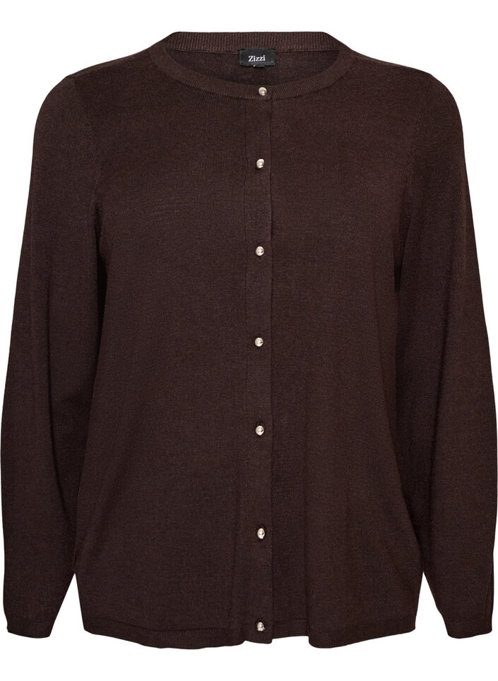 Cardigan met ronde knopen, Bruin, Packshot image number 0