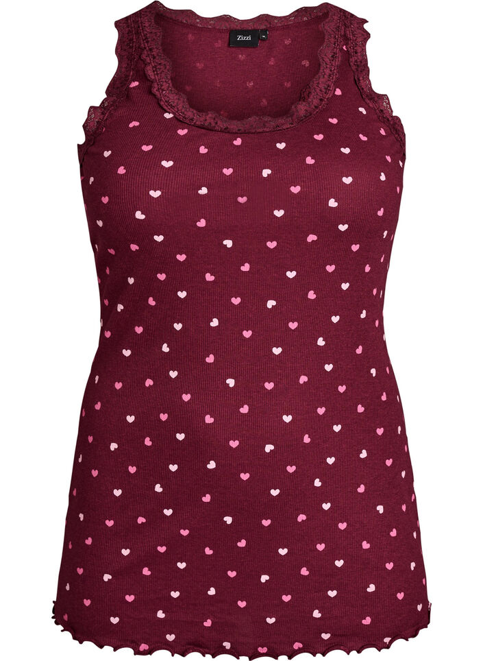 Top met print en kanten rand, Rood, Packshot image number 0