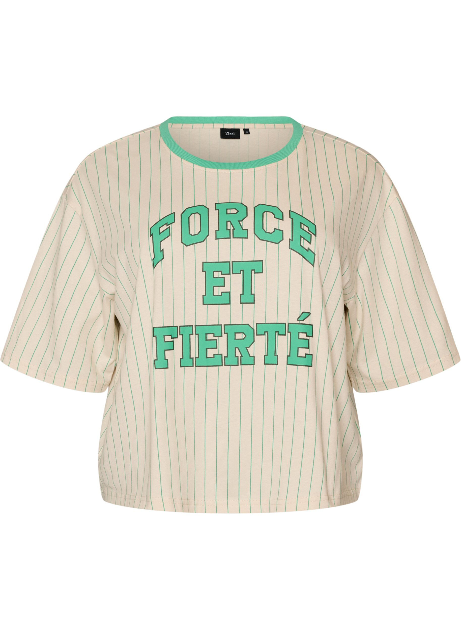 ZizziBoxy T-shirt met strepen en statement print, Vanille, Packshot image number 0
