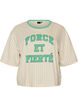Boxy T-shirt met strepen en statement print, Vanille, Packshot image number 0