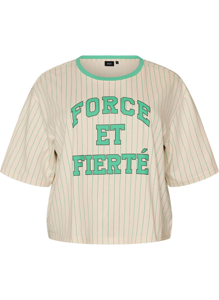 Boxy T-shirt met strepen en statement print, Vanille, Packshot image number 0