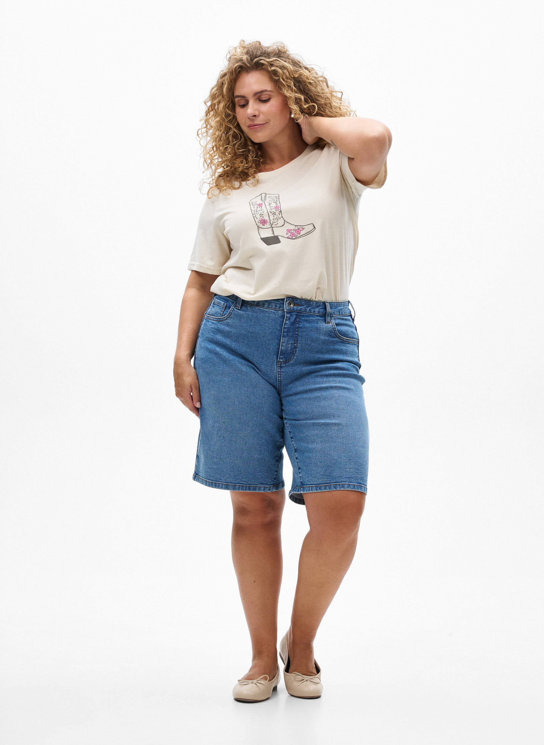 ZizziT-shirt met print, Vanille, Model image number 1