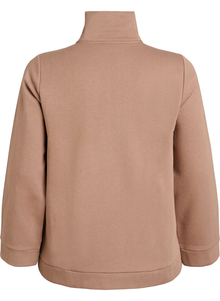 Sweatshirt met hoge hals en ritssluiting, Bruin, Packshot image number 1