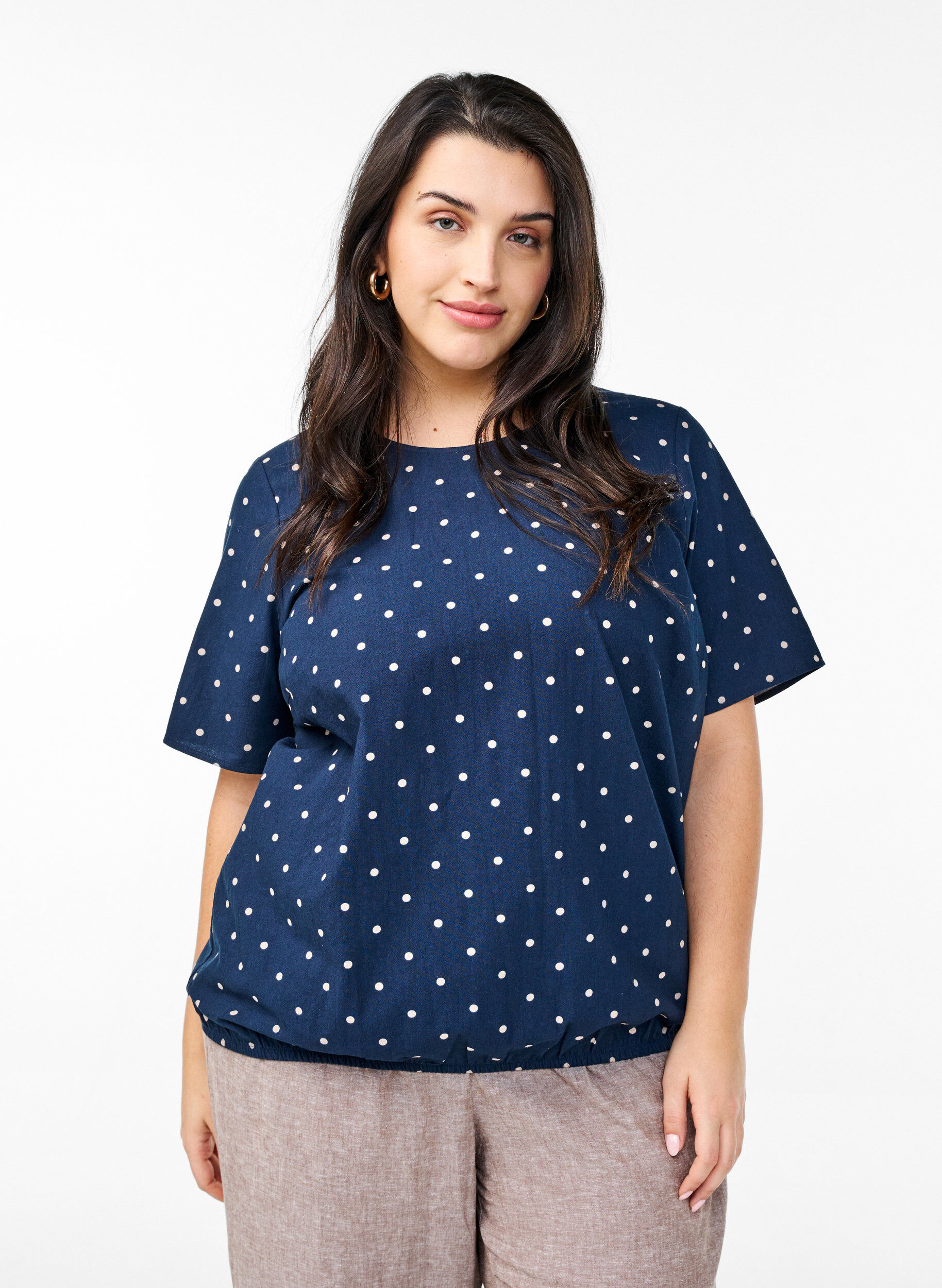 Katoenen blouse met print en korte mouwen, Blauw, Model