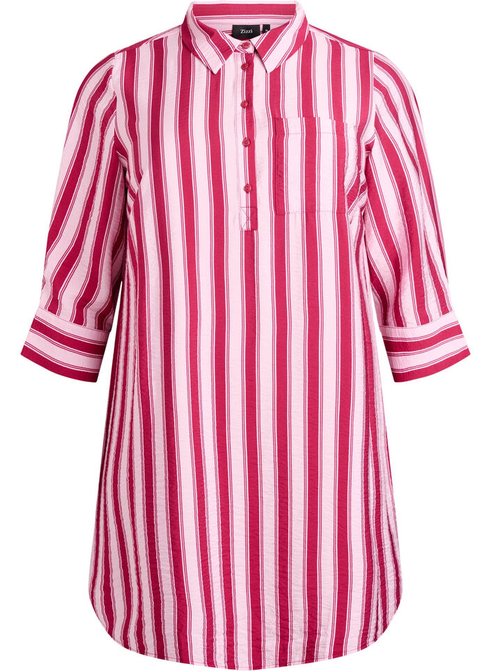 Korte jurk met kraag en borstzak, Roze, Packshot image number 0