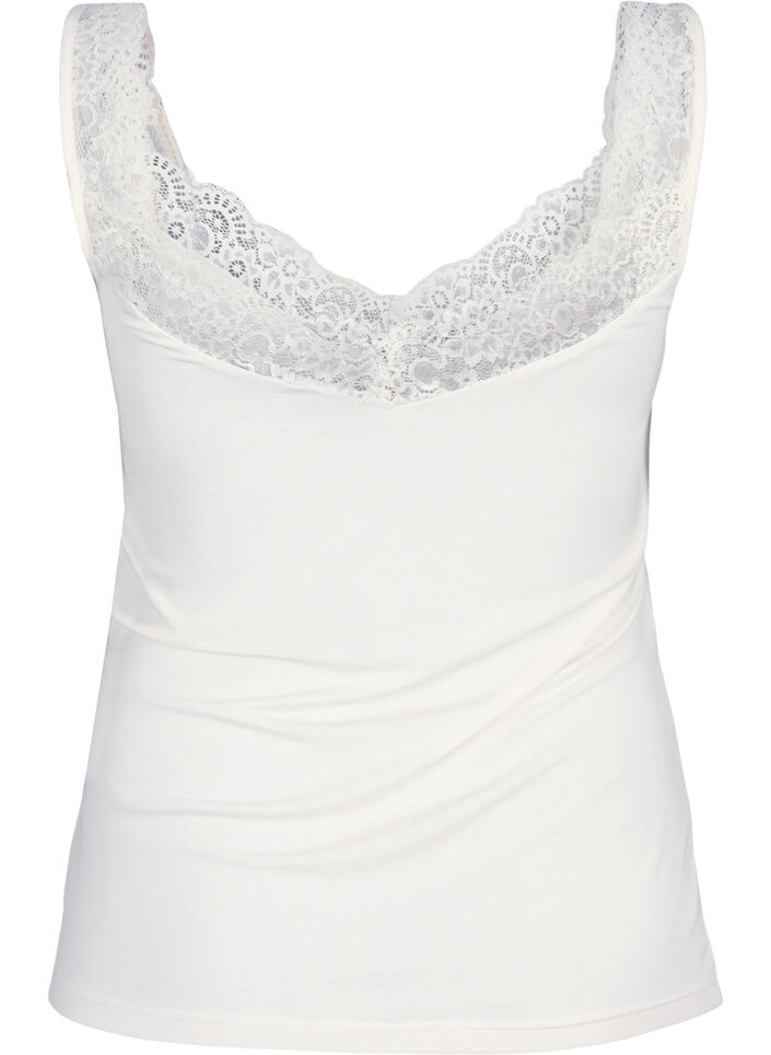 Top van viscose met kanten rand, Vanille, Packshot image number 1