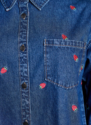 ZizziDenim shirt met geborduurde aardbeien, Blauw, Packshot image number 2