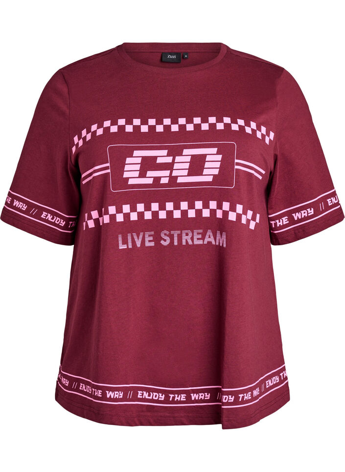 Oversized T-shirt met sportieve print, Donker Bordeaux, Packshot image number 0