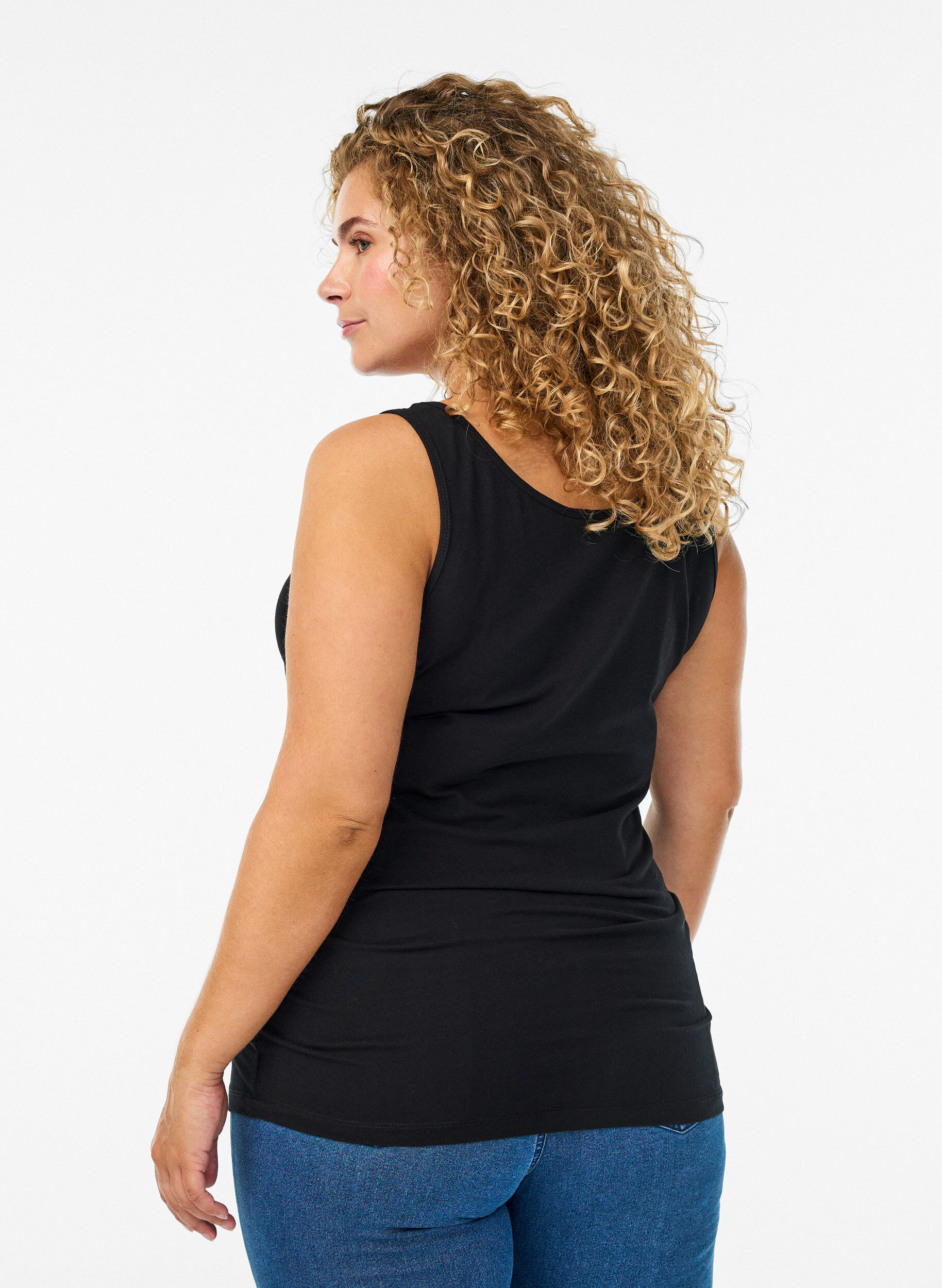 ZizziEffen gekleurd basic top in katoen, Zwart, Model image number 2