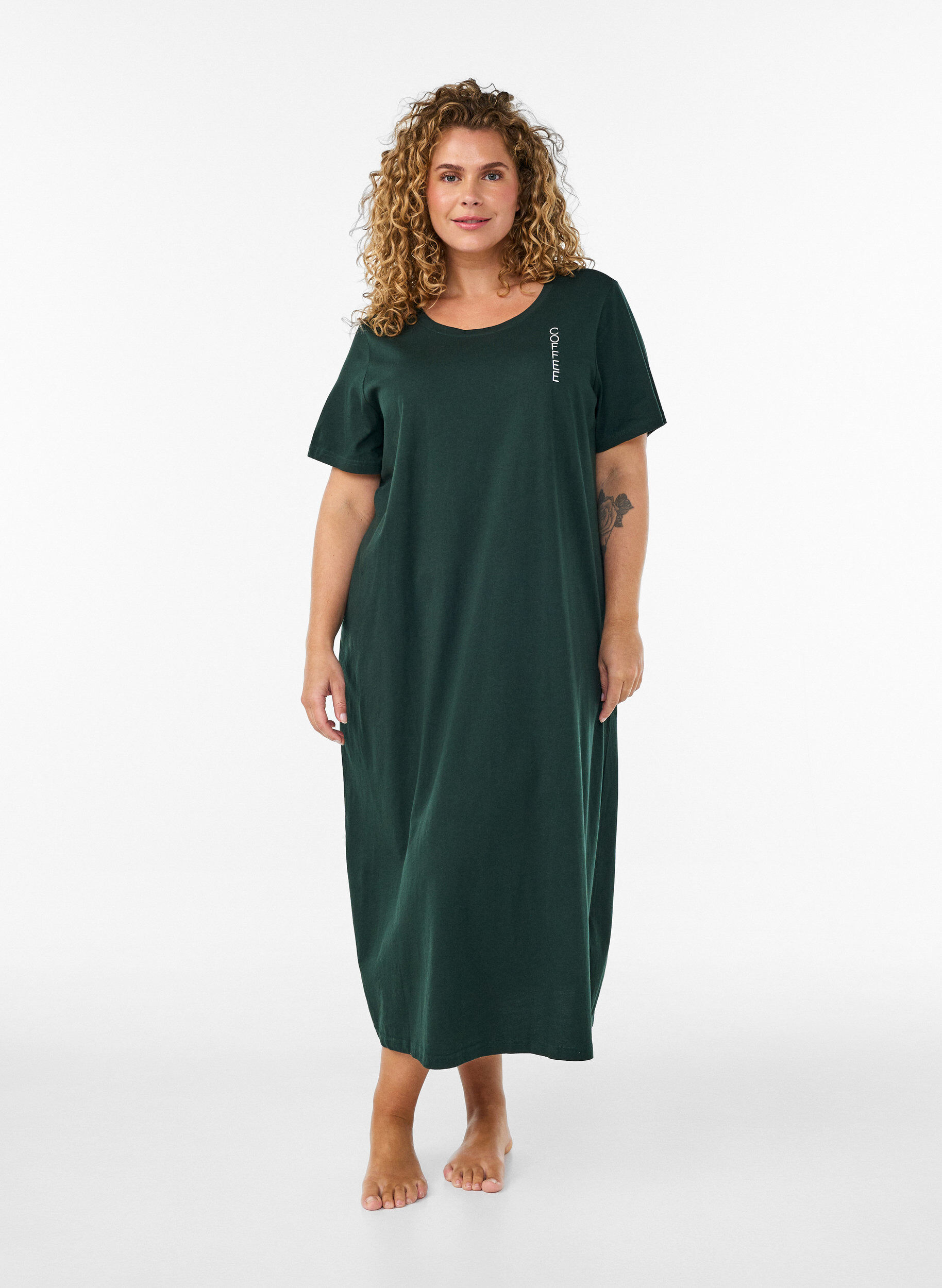 Midi nachtjapon van biologisch katoen, Groen, Model