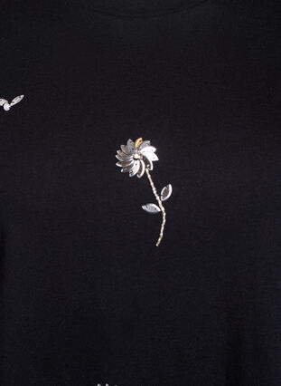 ZizziT-shirt met paillettenbloemen, Zwart, Packshot image number 2