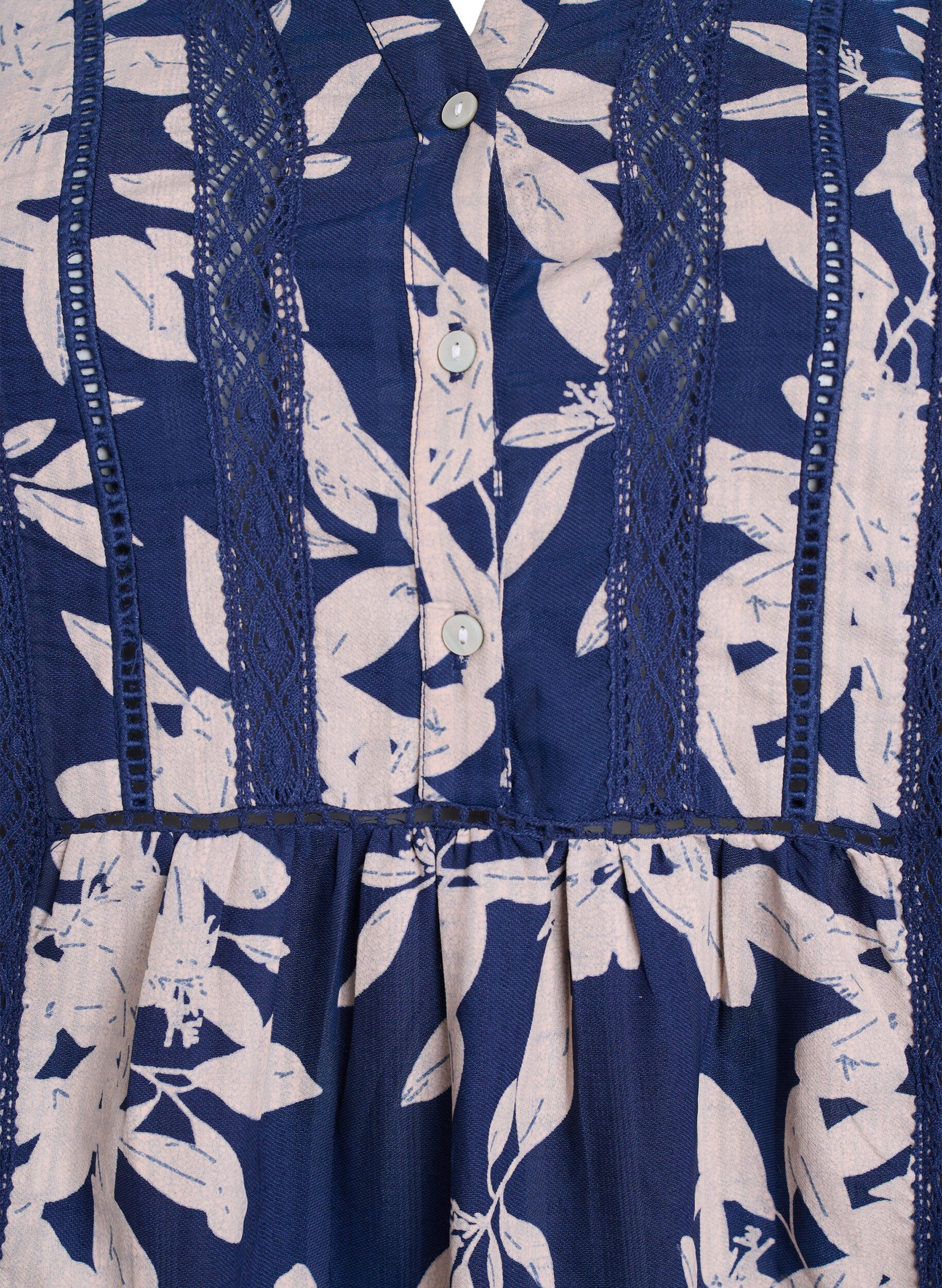ZizziKorte viscose jurk met kanten afwerking en een A-lijn snit, Blauw, Packshot image number 2