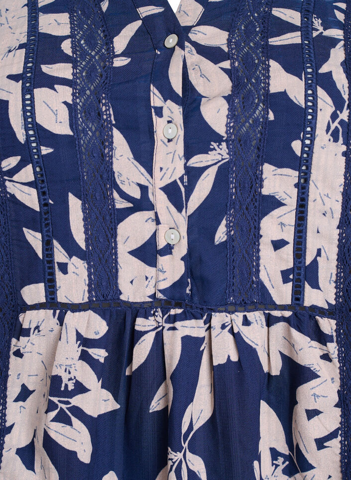 Korte viscose jurk met kanten afwerking en een A-lijn snit, Blauw, Packshot image number 2