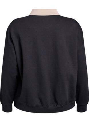 ZizziSweatshirt met kraag en contrastprint van biologisch katoen, Black w. Simply Taup, Packshot image number 1