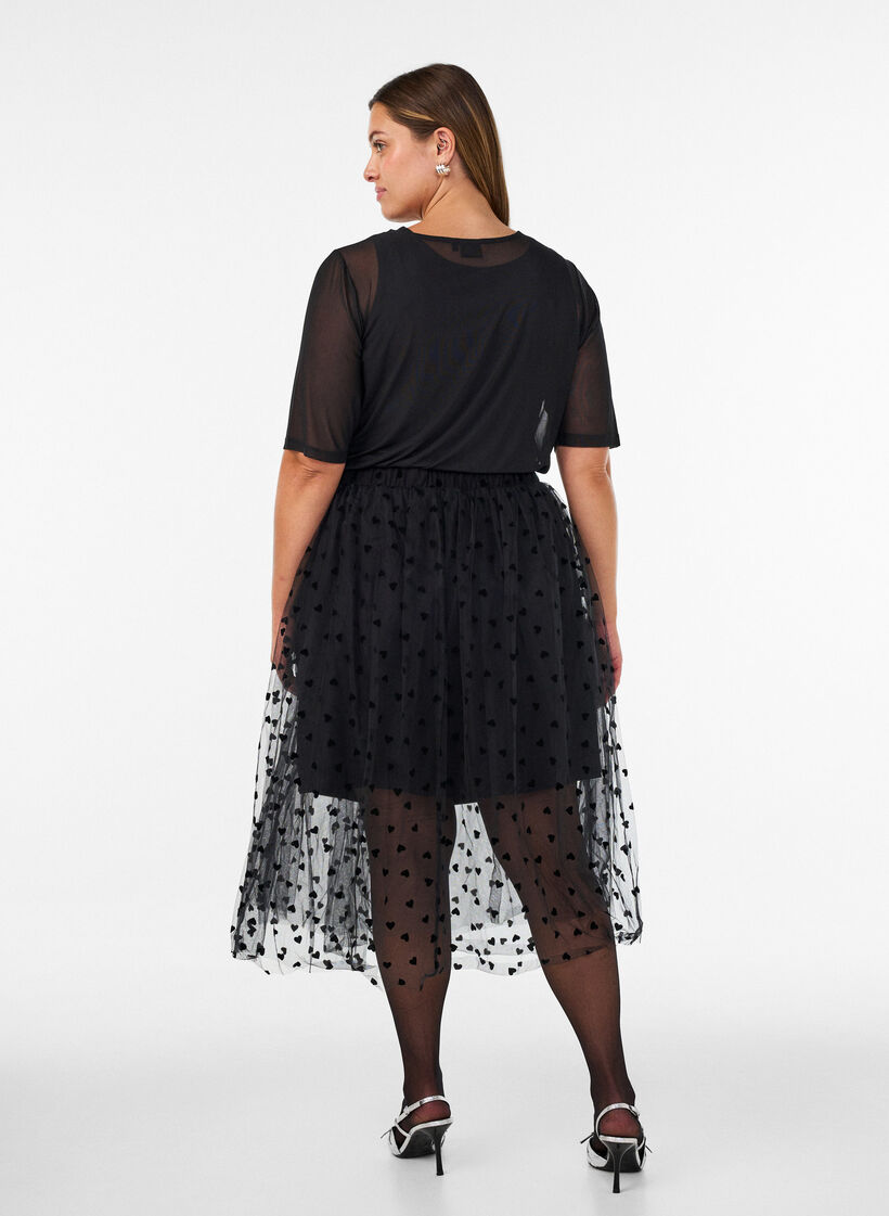 Midi-tule rok met hartjes, Zwart, Model image number 2