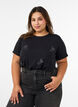 Viscose T-shirt met strassteentjes, Zwart, Model image number 0