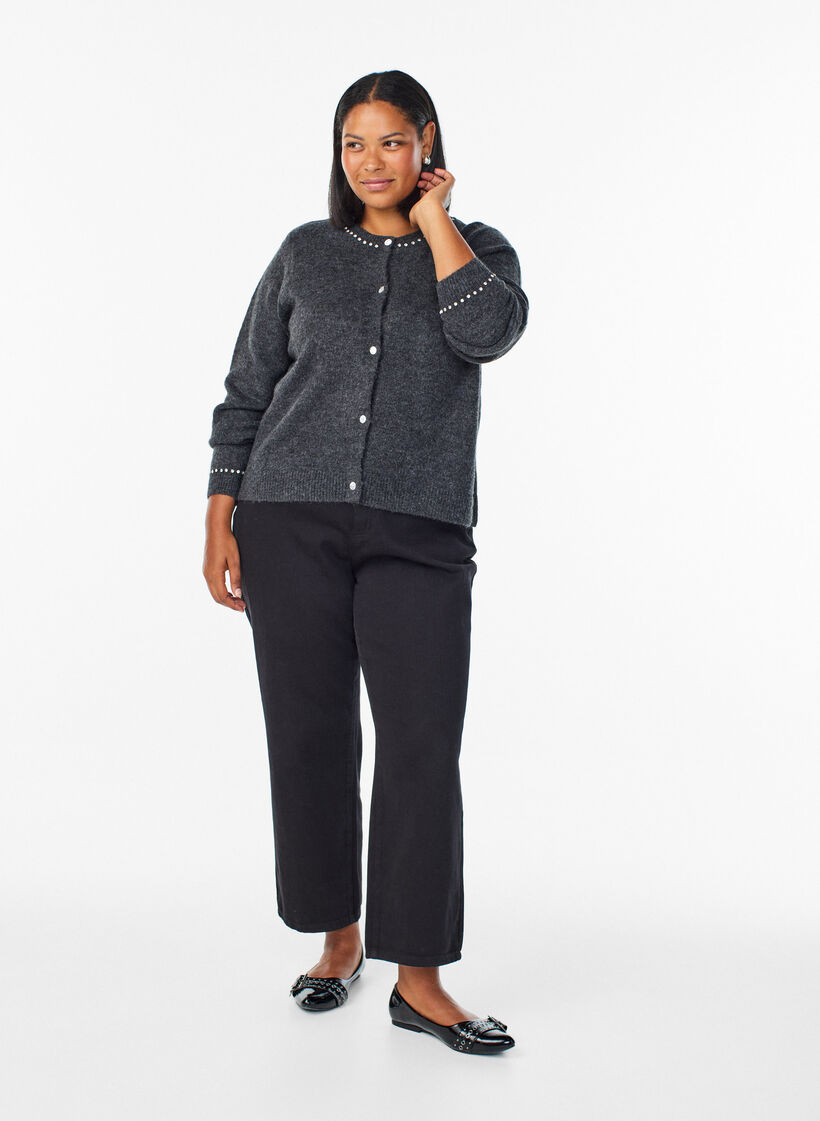 Vest met strasssteentjes en decoratieve knopen, Grijs, Model image number 1