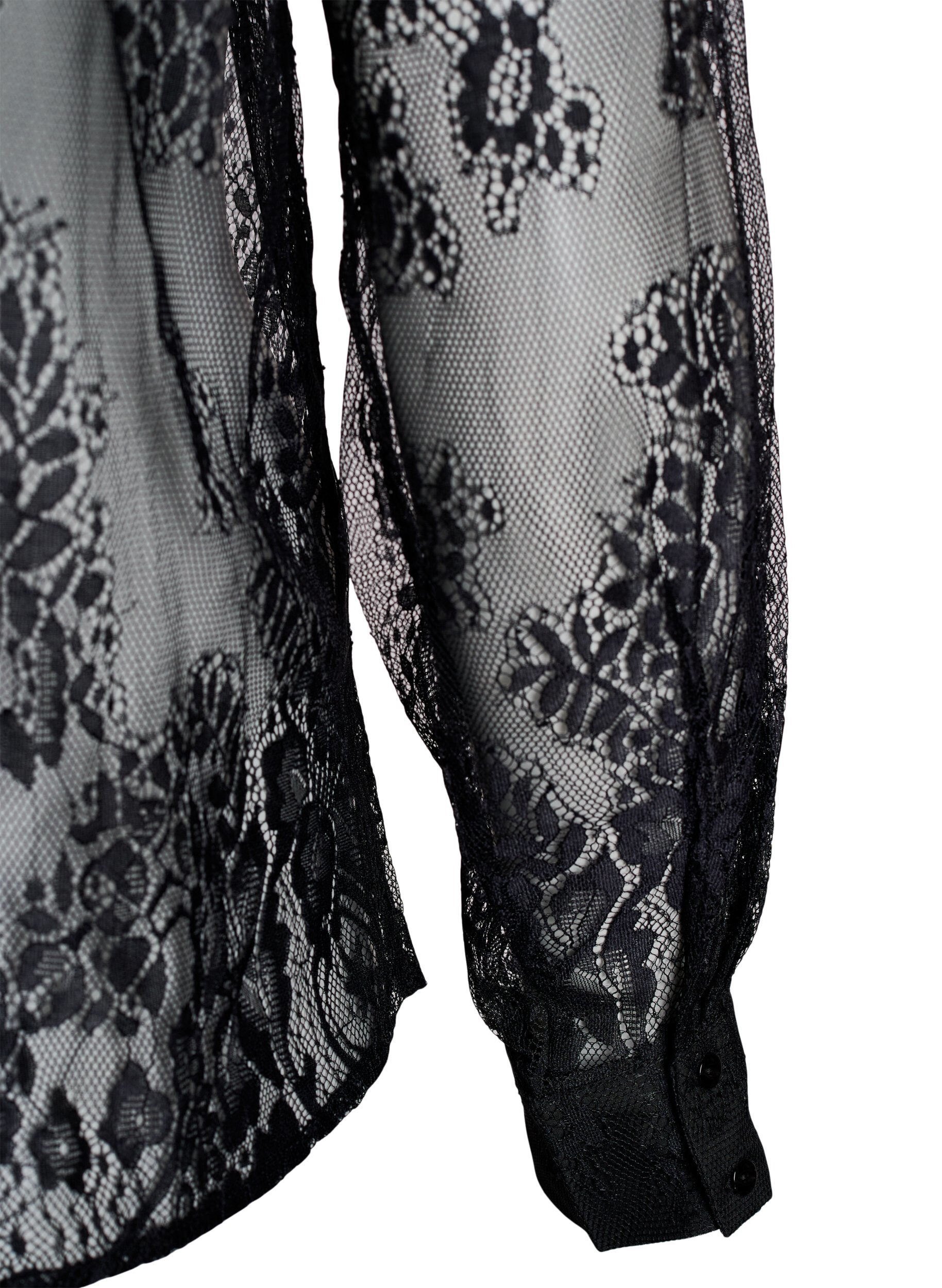 ZizziTransparant kanten shirt met lange mouwen, Zwart, Packshot image number 3