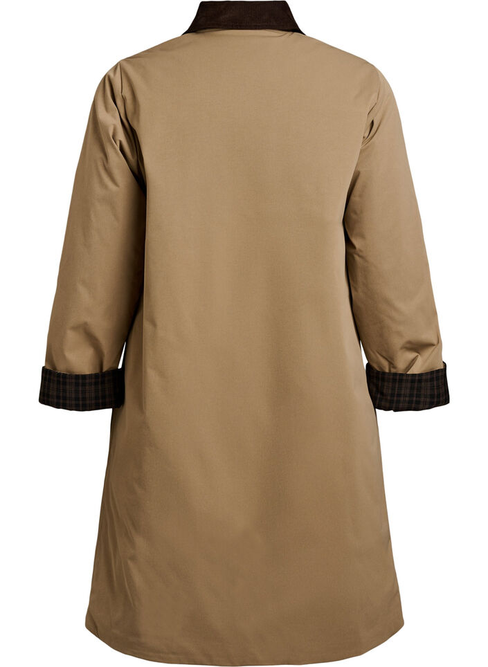 Halflange jas met corduroy kraag, Beige, Packshot image number 1