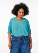 Blouse met korte mouwen en V-hals, Groen, Model image number 0