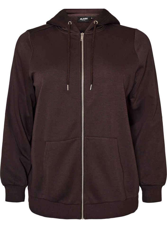 Sweatshirt met capuchon, ritssluiting en zakken, Bruin, Packshot image number 0