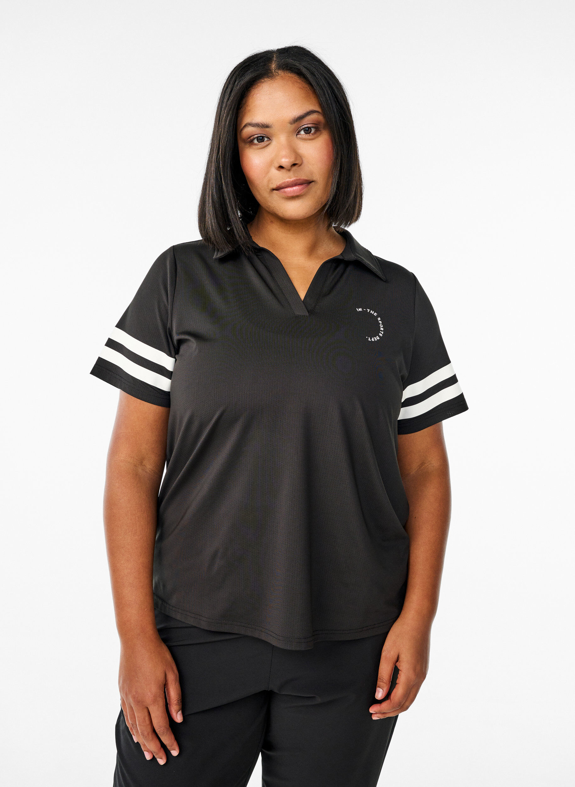 Sportieve polo met streepdetails, Zwart, Model