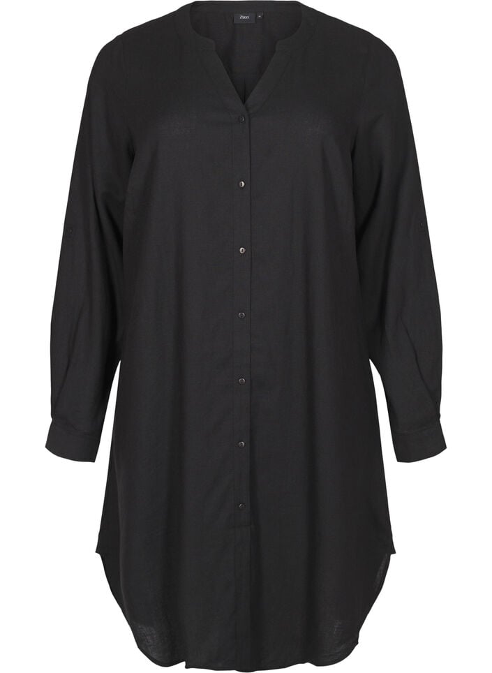Lang shirt in linnen en viscose, Zwart, Packshot image number 0