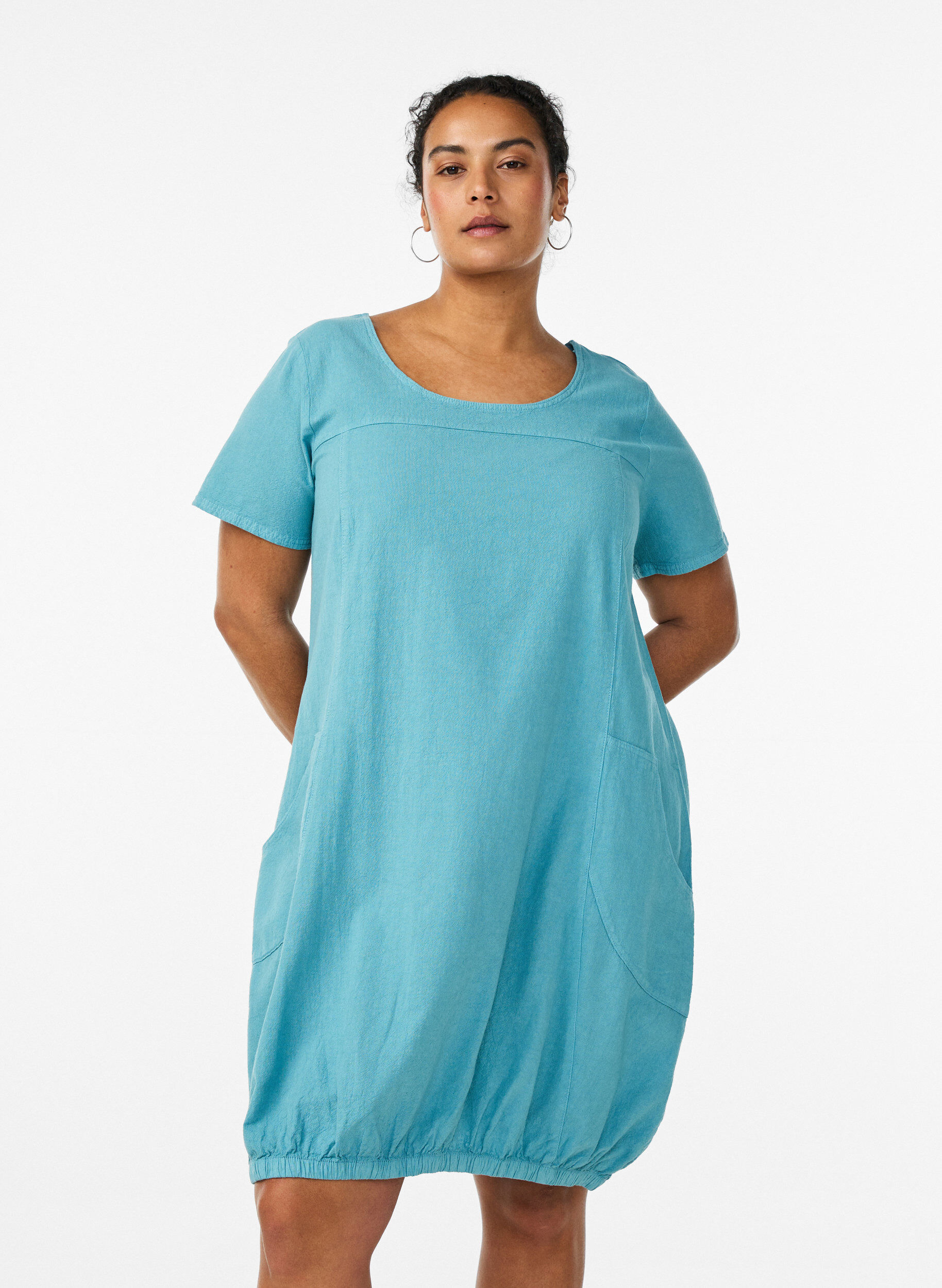 Katoenen jurk met korte mouwen, Blauw, Model