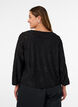 Doorschijnende blouse met bloemenstructuur en lange mouwen, Zwart, Model image number 2