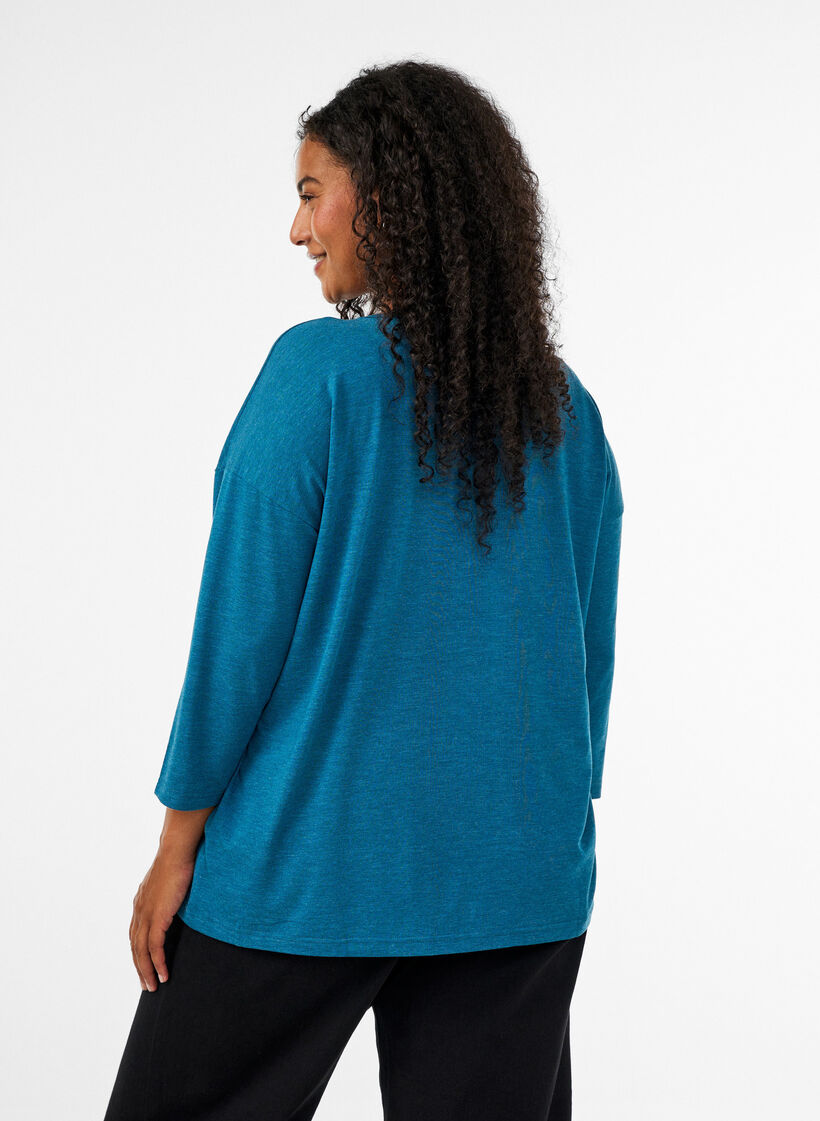 Jersey blouse met 3/4 mouwen, Blauw, Model image number 2