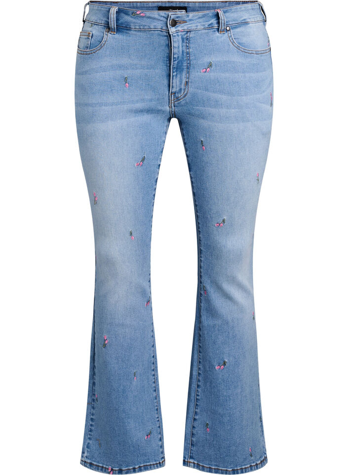 Bootcut jeans met geborduurde bloemen, Blauw, Packshot image number 0