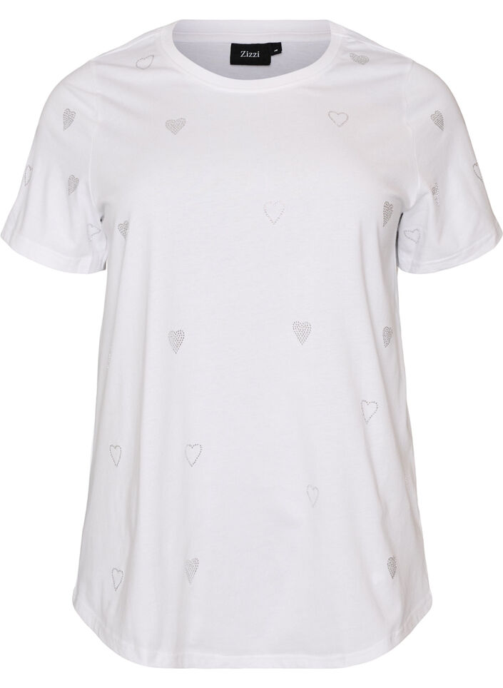 Organisch katoenen T-shirt met hartjes, Wit, Packshot image number 0