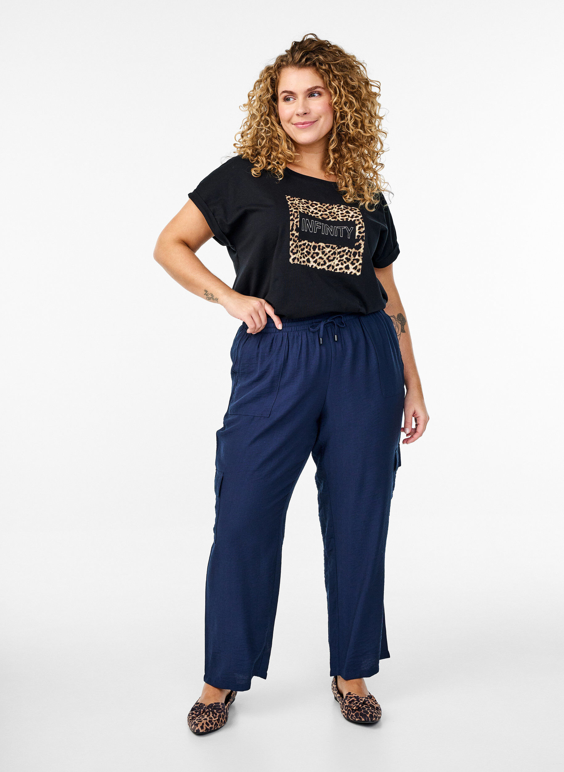 ZizziCargo broek met hoge taille, Blauw, Model image number 0