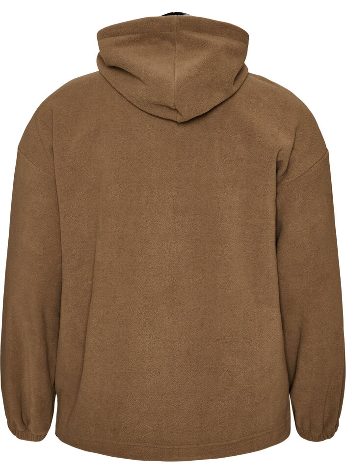 Fleece-anorak met capuchon en contrasterend paneel, Bruin, Packshot image number 1