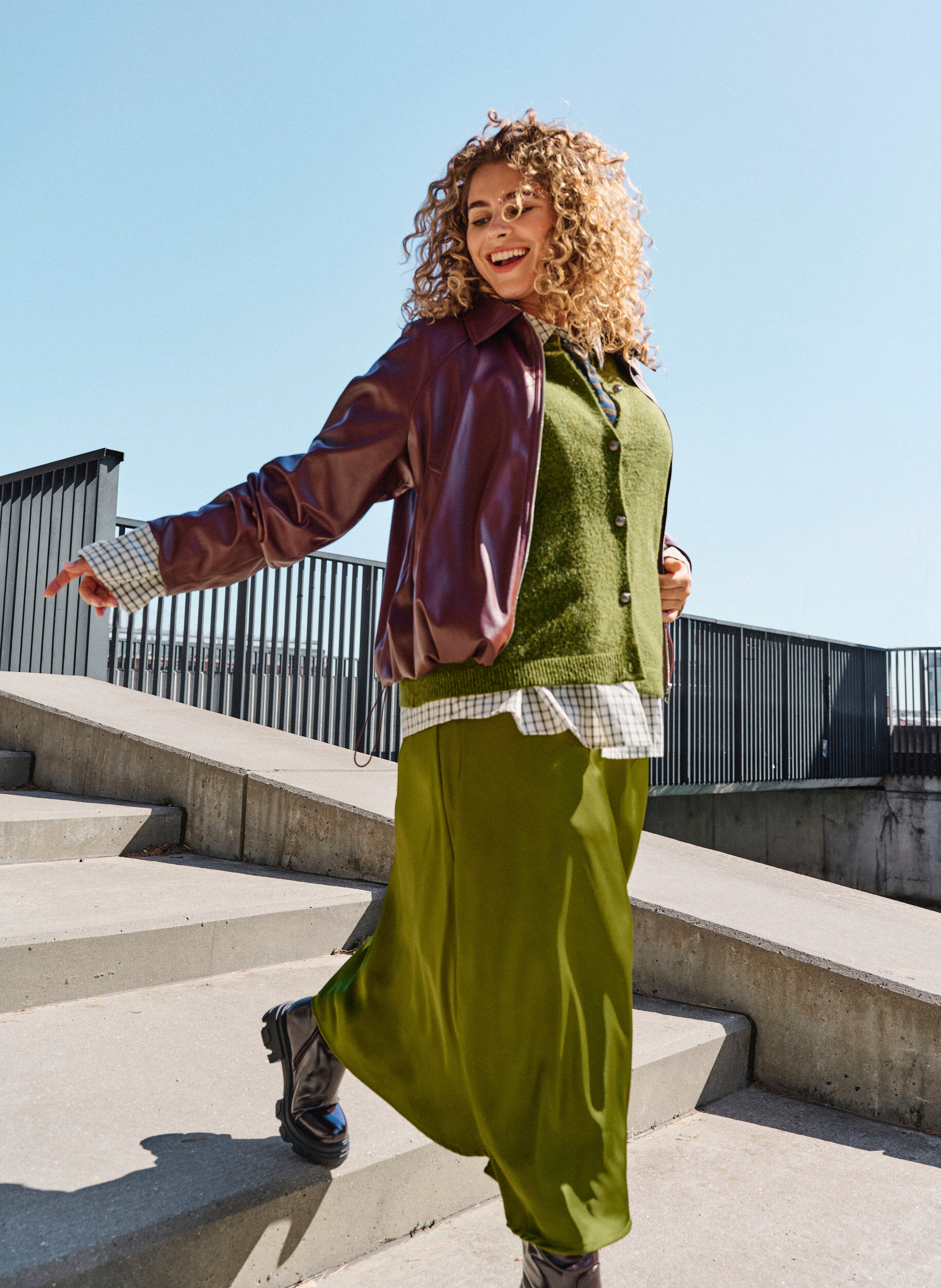ZizziSatijnen midi rok, Groen, Image image number 0