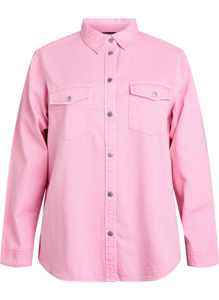 Spijkerblouse met borstzakken, Roze, Packshot image number 0