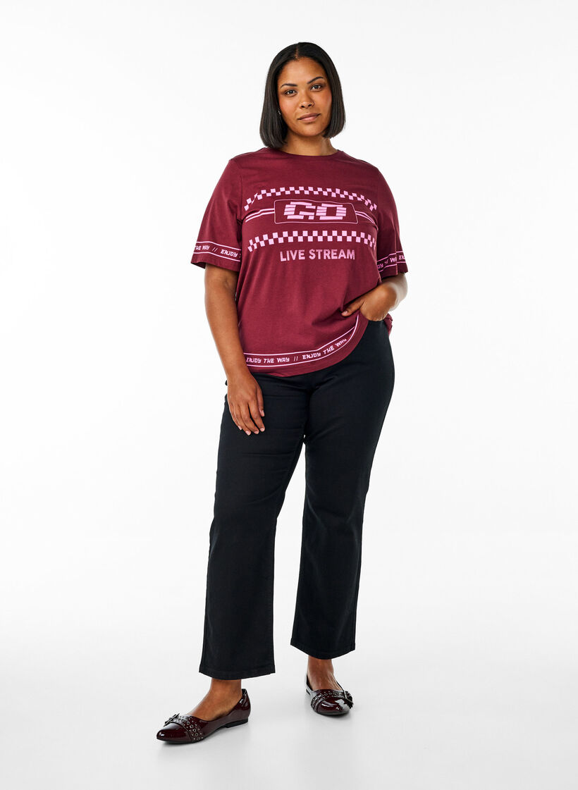 Oversized T-shirt met sportieve print, Donker Bordeaux, Model image number 1