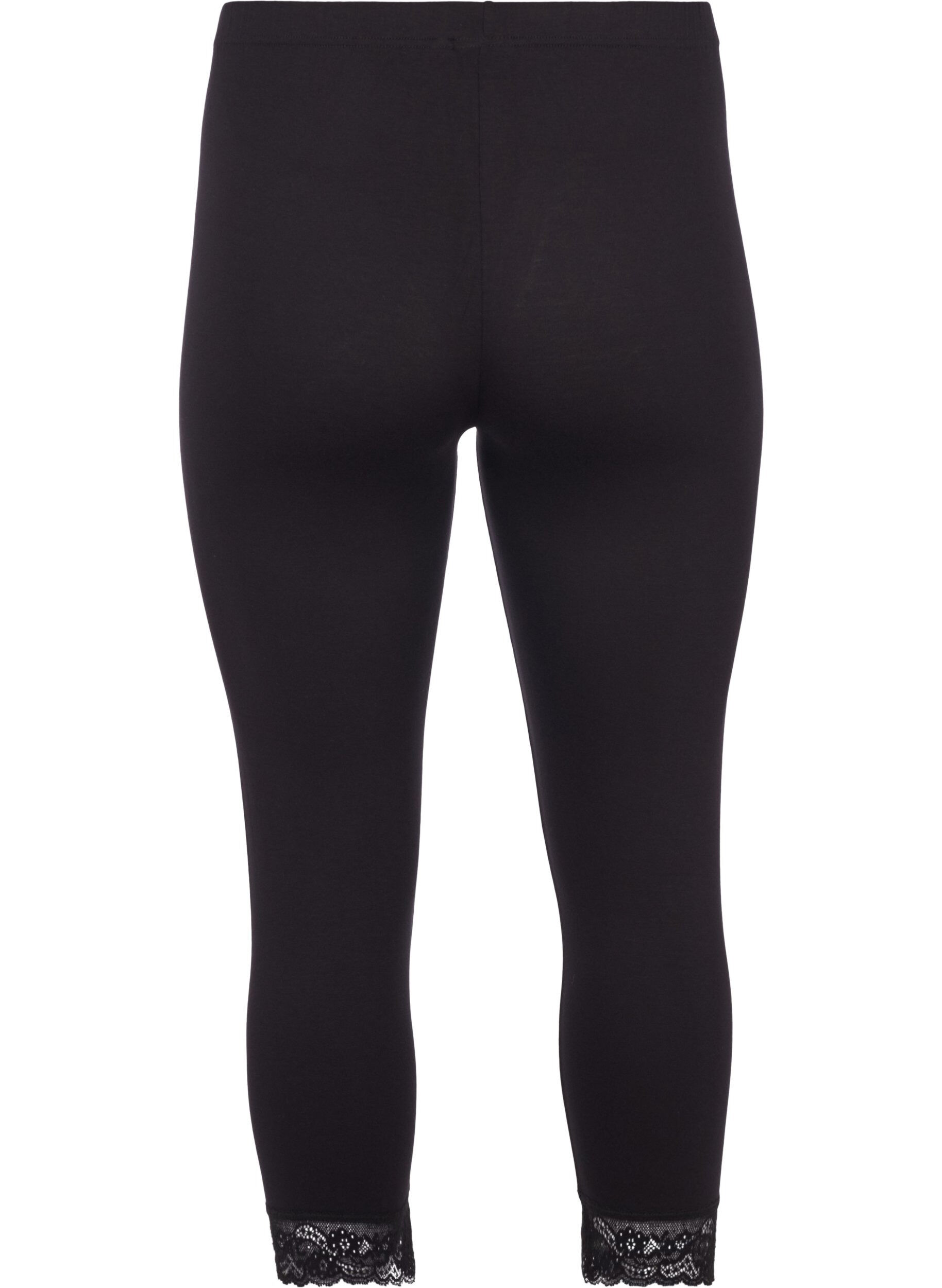 ZizziBasic 3/4 legging met kanten randje, Zwart, Packshot image number 1