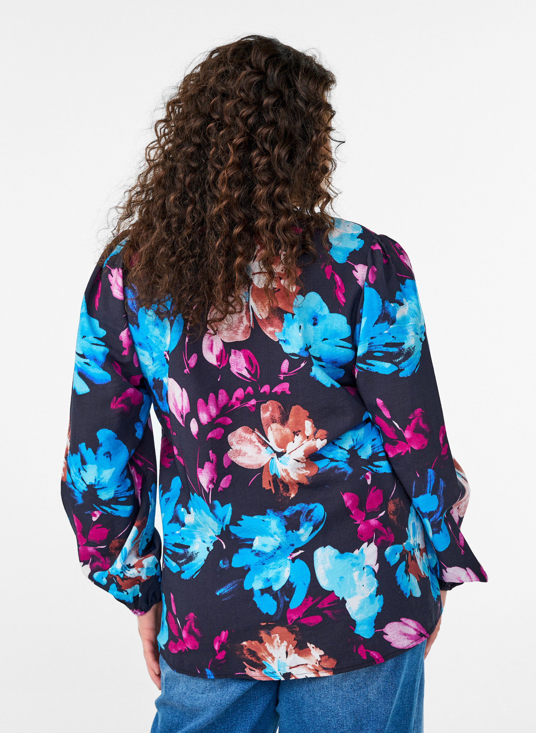 ZizziViscose blouse met bloemenprint en lange mouwen, Zwart, Model image number 2