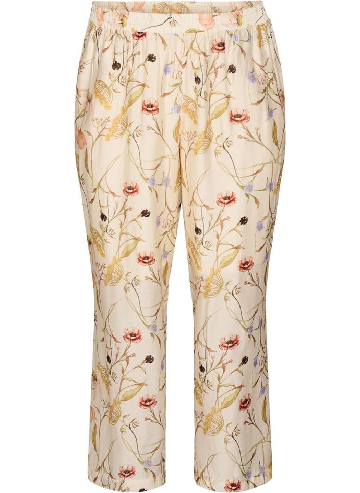 High-waist viscose broek met bloemenprint, Beige, Packshot