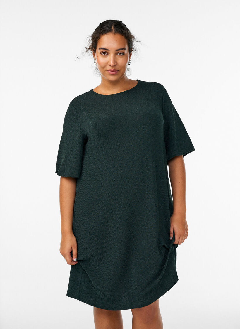 Korte jurk met glitterpatroon, Groen, Model image number 0