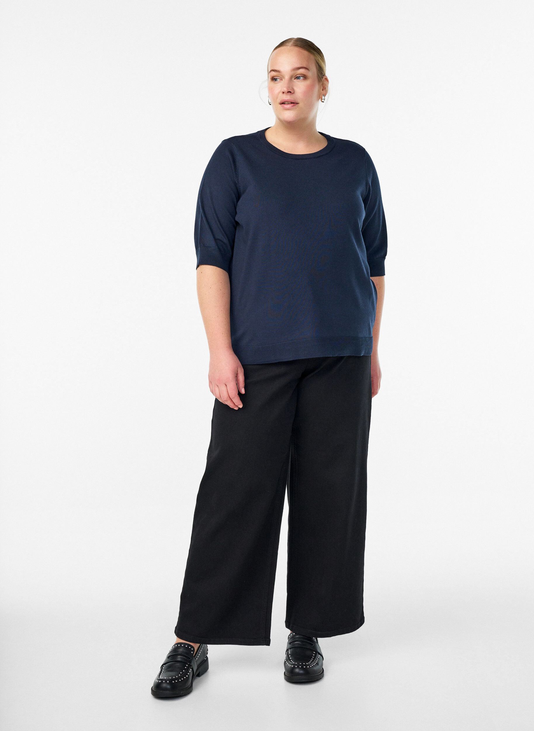 ZizziFijngebreide blouse met korte mouwen, Blauw, Model image number 1