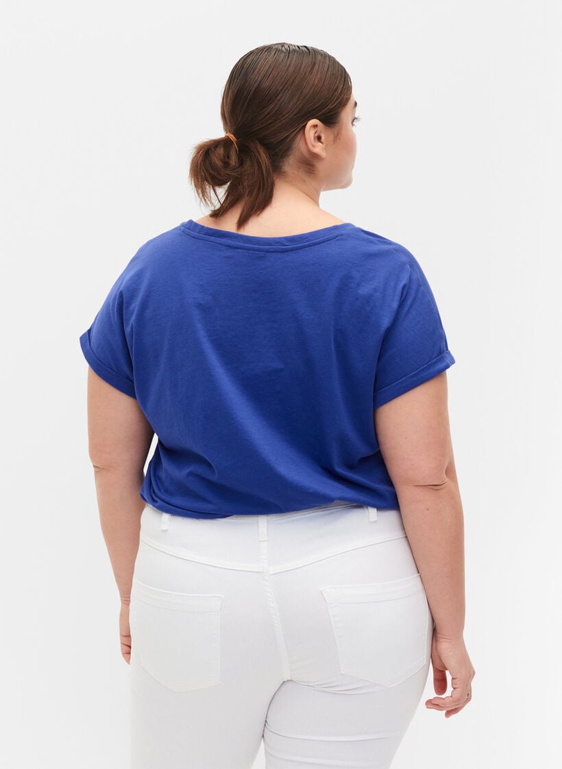 T-shirt met korte mouwen van katoenmix, Blauw, Model image number 2