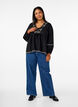 Blouse met open voorkant en geborduurde details, Zwart, Model image number 1