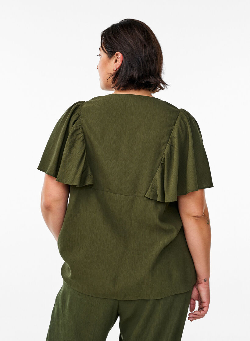 Blouse met korte mouwen met ruches, Groen, Model image number 2