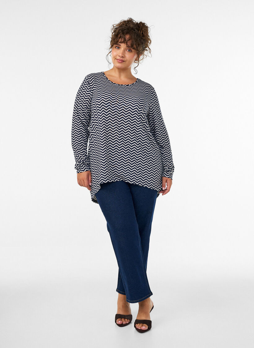 Gedessineerde blouse met lange mouwen, Blauw, Model image number 1