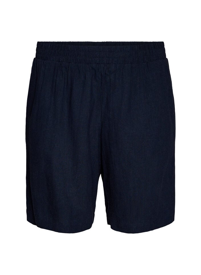 Shorts met hoge taille in linnen en viscose, Blauw, Packshot image number 0