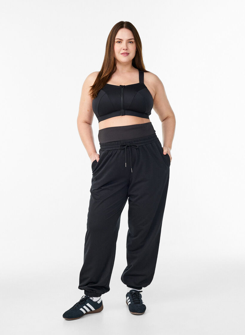 Joggingbroek met een brede tailleband, Zwart, Model image number 1