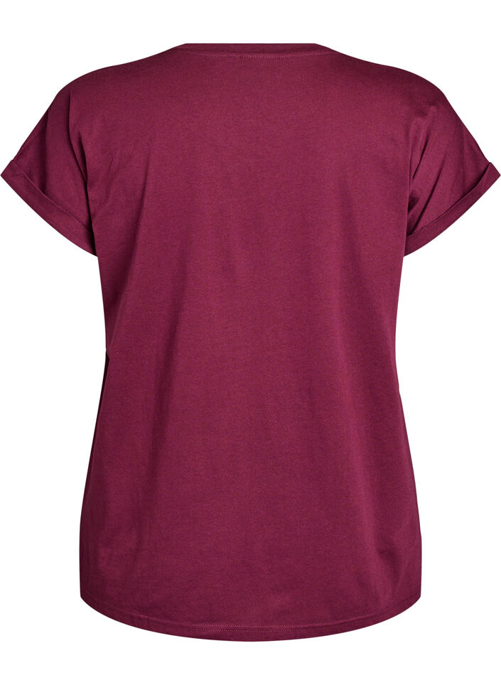 T-shirt met korte mouwen in een katoenmix, Donker Bordeaux, Packshot image number 1